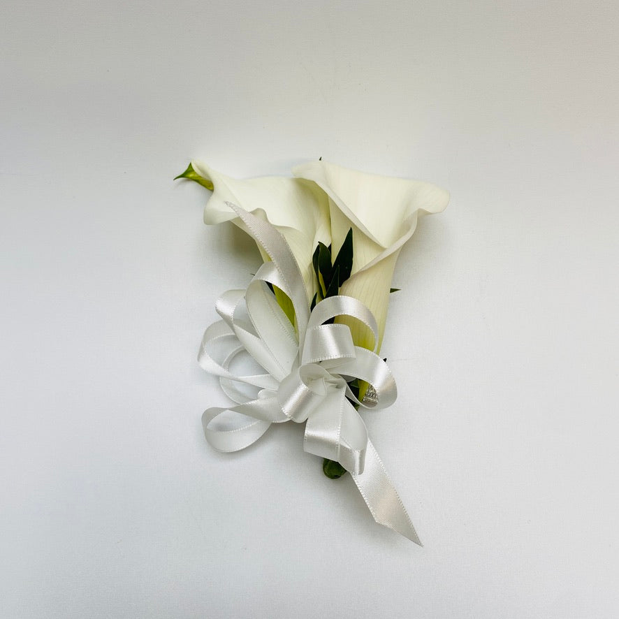 white lily wrist corsage Prom Accessories – Seasons A Floral Design Studio